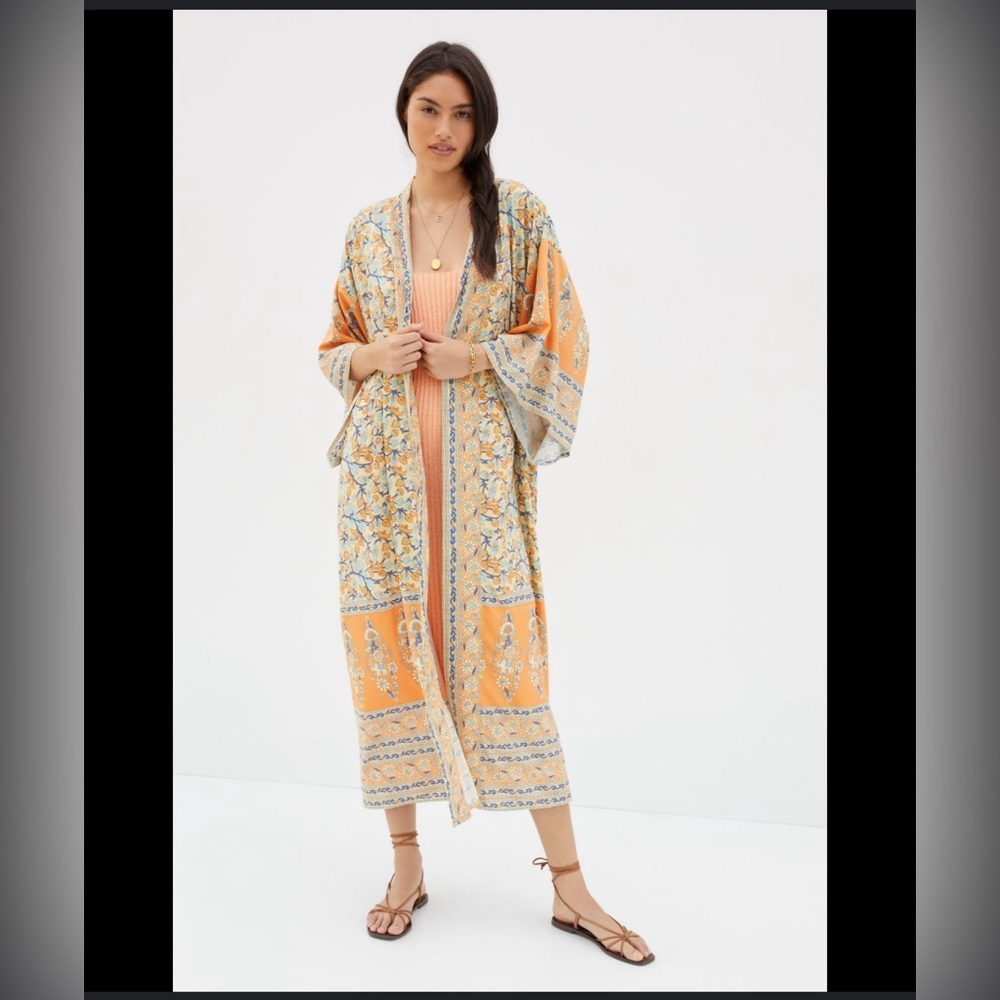 Anthropologie Mosaic Duster Kimono- coral